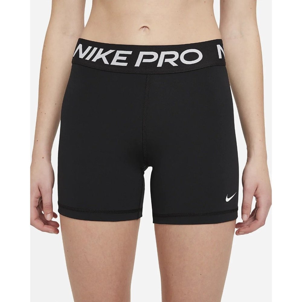 Nike Women's Pro 5" Training Short (Black/White, Large)